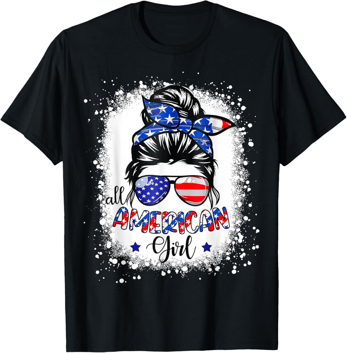 All American Girl Shirt USA Flag 4th July Women Kid Bleached T-Shirt