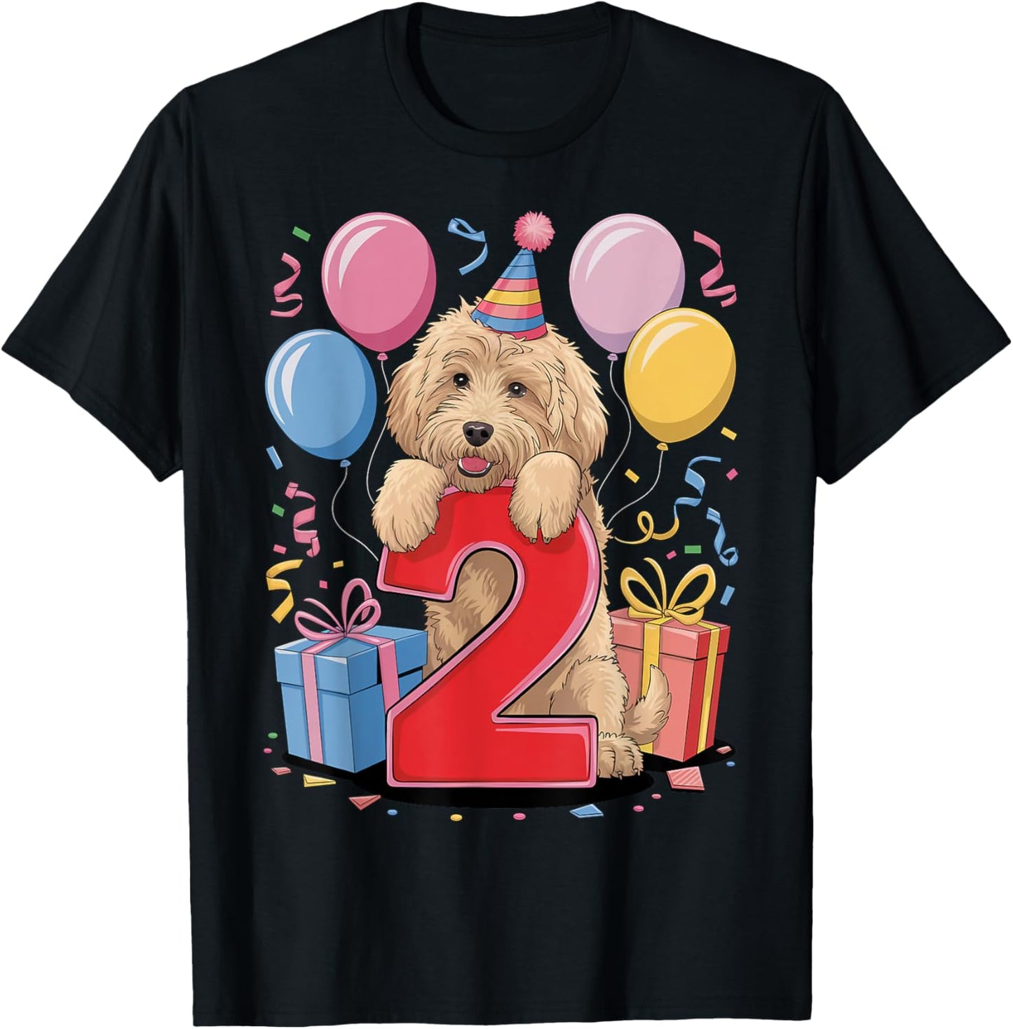 2nd birthday boy girl 2 years old two Golden Doodle T-Shirt