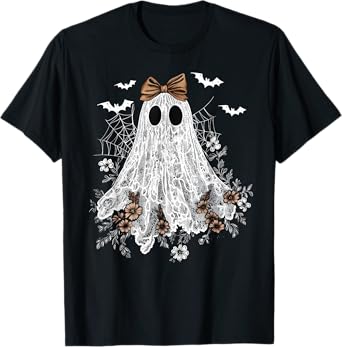 Funny Ghost Wildflower Coquette Bow Halloween Spooky Season T-Shirt