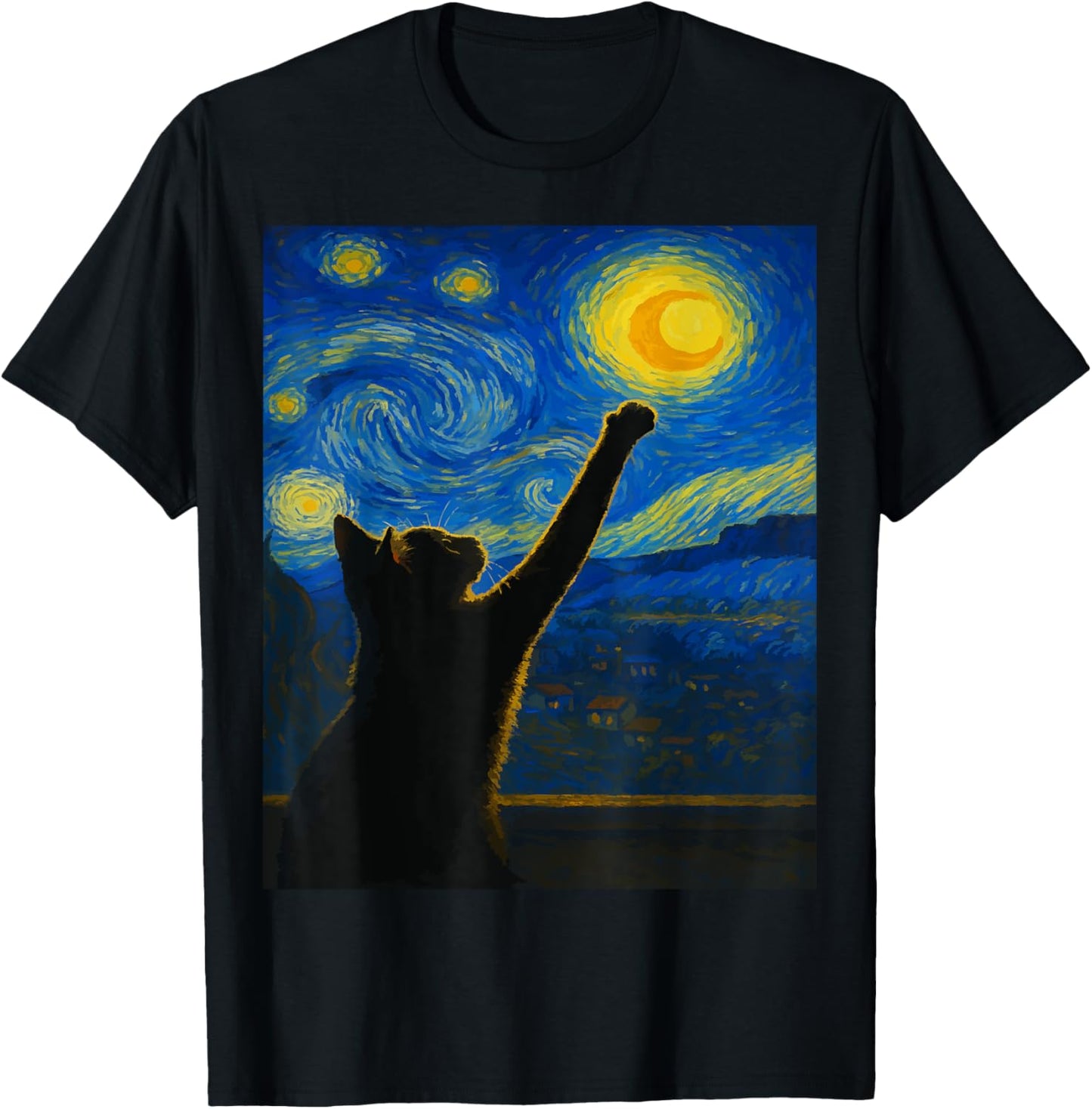 Van Gogh Starry Night Cat T-Shirt