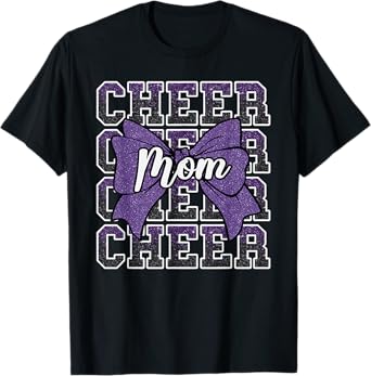 Cheer Mom Mama Bow Sport Cheerleader Cheerleading Purple T-Shirt