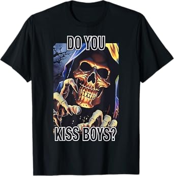 Do You Kiss Boys Rainbow Reaper Skeleton LGBTQ Pride Vintage T-Shirt