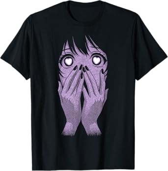 Anime Eyes Girl Hearts Manga Otaku Grunge Goth Alt Aesthetic T-Shirt