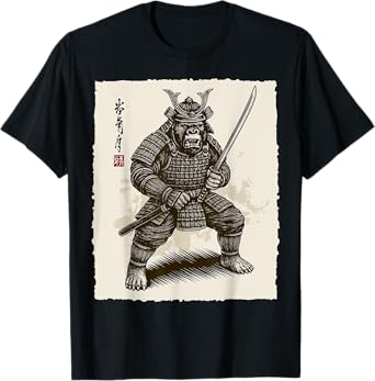 Samurai Warrior Gorilla Japanese Katana Bushido Animal Art T-Shirt