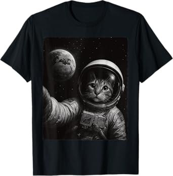 Funny Cat Selfie In Space Suit Cat Earth Selfie Cat Lovers T-Shirt