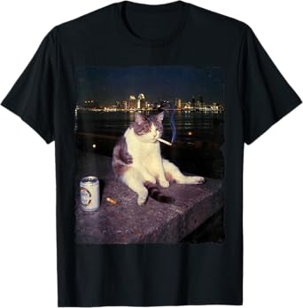 Cigarette Kitten Funny Smoking Cat Meme Stupid Brainrot T-Shirt