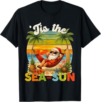 Tis The Sea-Sun Funny Christmas In July Hawaii Santa Beach T-Shirt