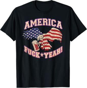 America Fuck Yeah Bald Eagle Beer 4th of July Vintage T-Shirt