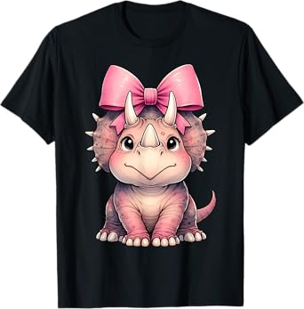 Coquette Bow Triceratops Dinosaur Pink Ribbon Mom Girl T-Shirt