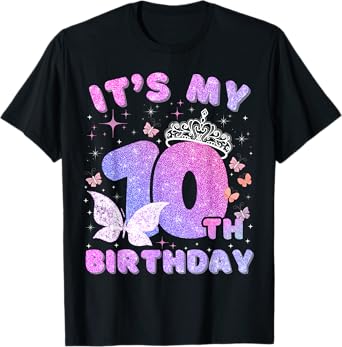 Kids 10 Years Princess Butterfly Its My 10th Birthday Girls T-Shirt