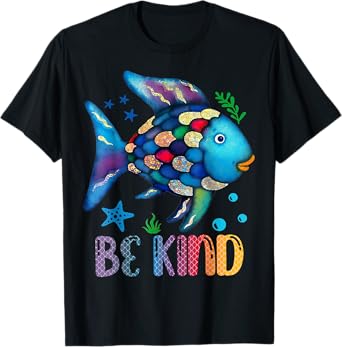 Kids Be Kind Rainbow Scale Fish Teacher Reading Book T-Shirt