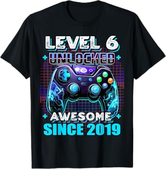 6th Birthday Boy Level 6 Gamer 6 Year Video Game Party T-Shirt