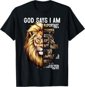 God Says I Am Christian Lion Men Religious Bible Verse T-Shirt