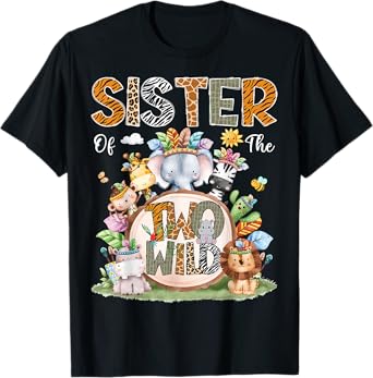 Sister Of The Two Wild 2Nd Birthday Animal Safari Tribal T-Shirt