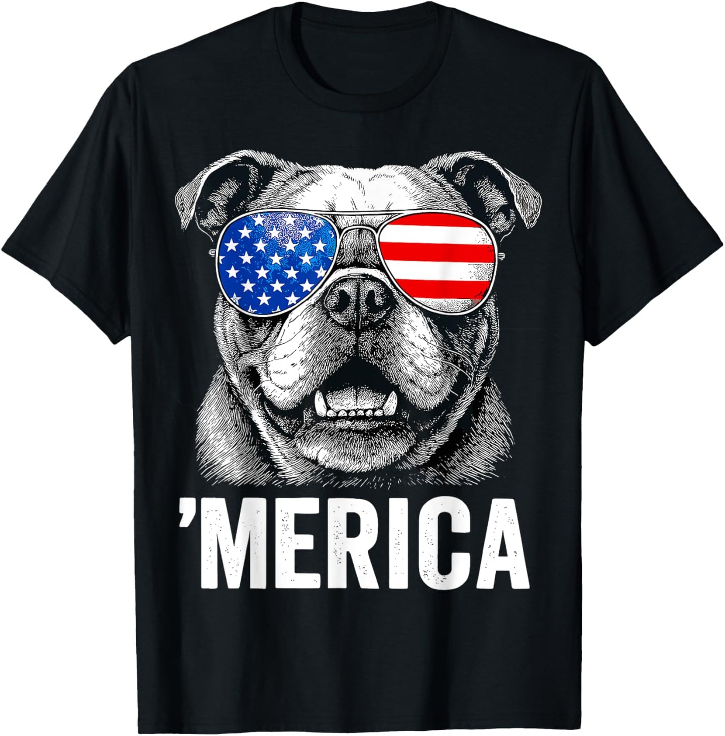 English Bulldog 4th of July Merica Men Women USA Flag T-Shirt
