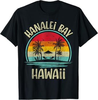 Hanalei, Bay Beach Hawaii Palm Tree Family Summer Vacation T-Shirt