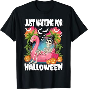 Just Waiting For Halloween Skeleton Spooky Summer T-Shirt