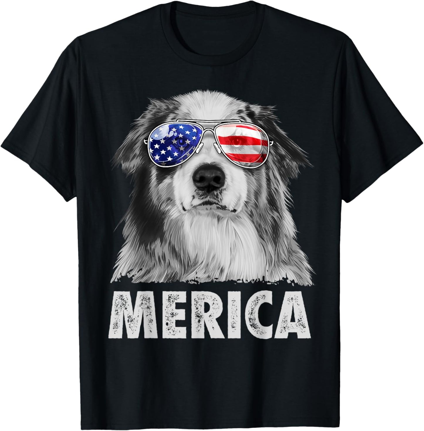 Aussie Australian Shepherd 4th of July Merica American Flag T-Shirt