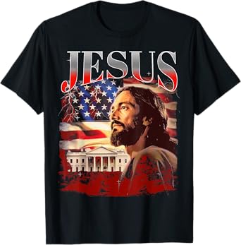 Jesus USA America Patriot Meme 90s Bootleg Rap Merch Style T-Shirt