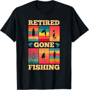 Retired Gone Fishing Fish Hook Grandpa Grandparents Day T-Shirt