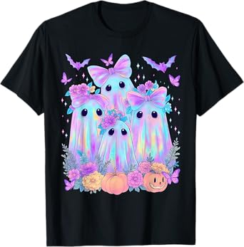 Retro Floral Ghost Coquette Pumpkin Halloween Ghost Girl Kid T-Shirt