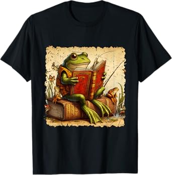 Frog & Toad Fishing Vintage Classic Book Frog Reading Book T-Shirt