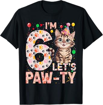 6th Birthday Girl Cat Kitten 6 Years Old Bday Party T-Shirt