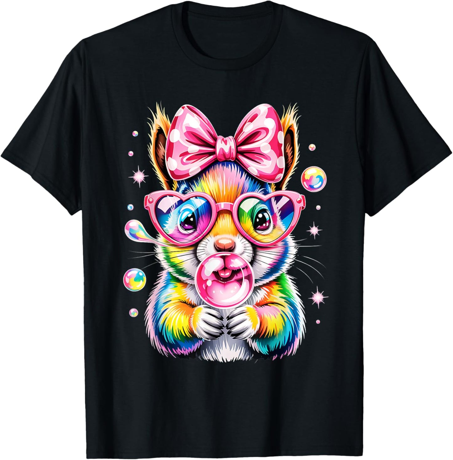Cool Rainbow Squirrel with Sunglasses Bubblegum Cute Girls T-Shirt