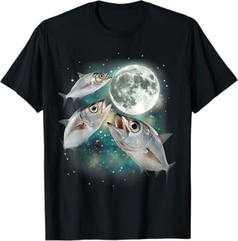 Three Sardine Moon | 3 Fish Meme Cursed Magic Fishing T-Shirt