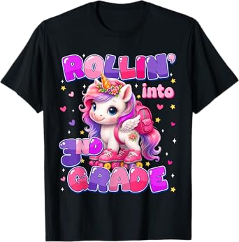 Rolling Into 3rd Grade Unicorn First Day Of School Girls T-Shirt