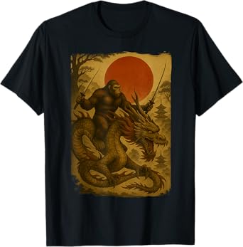 Bigfoot Ninja Riding Dragon Japanese Samurai Ukiyo-e Bigfoot T-Shirt