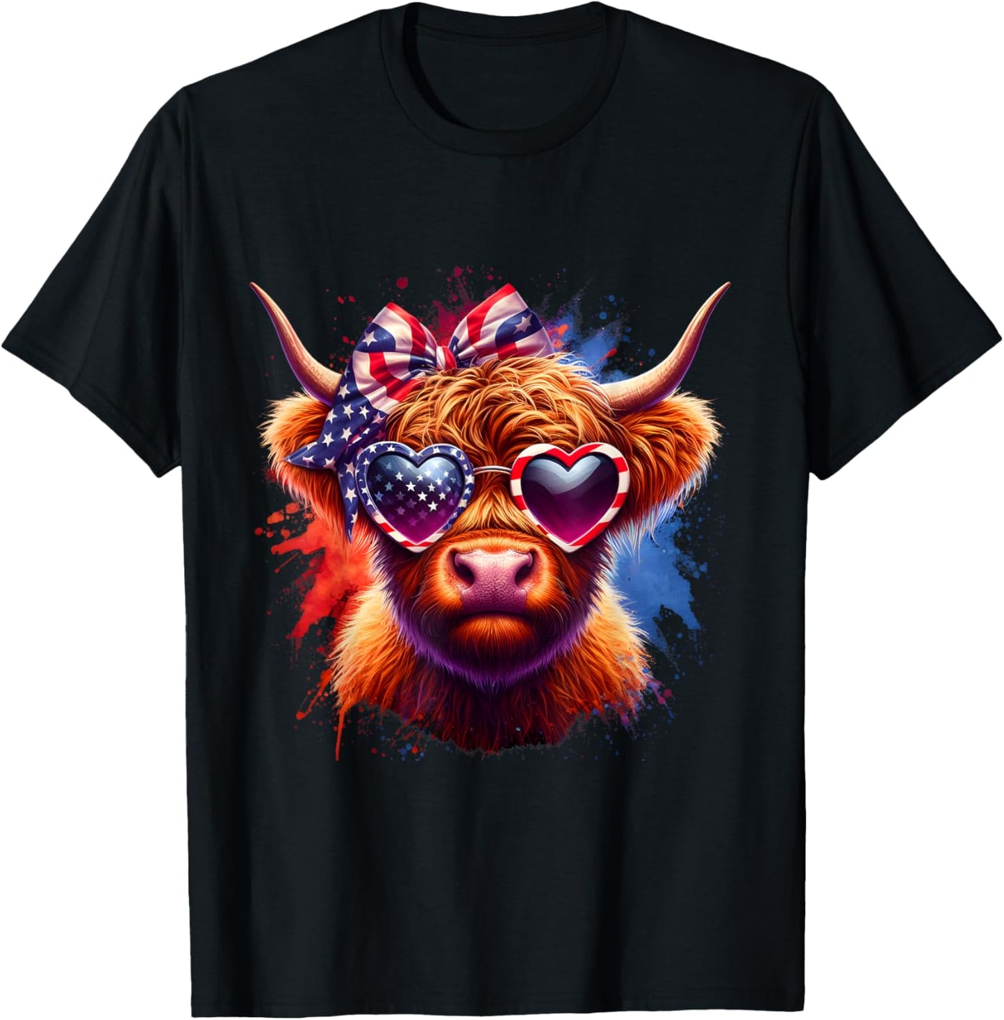 Patriotic Animal 4th Of July Western Highland Cow USA Flag T-Shirt