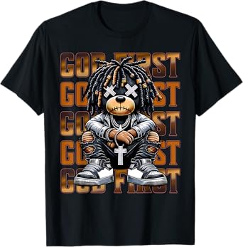 God First Urban Hip Hop Teddy Bear With Dreads Streetwear T-Shirt
