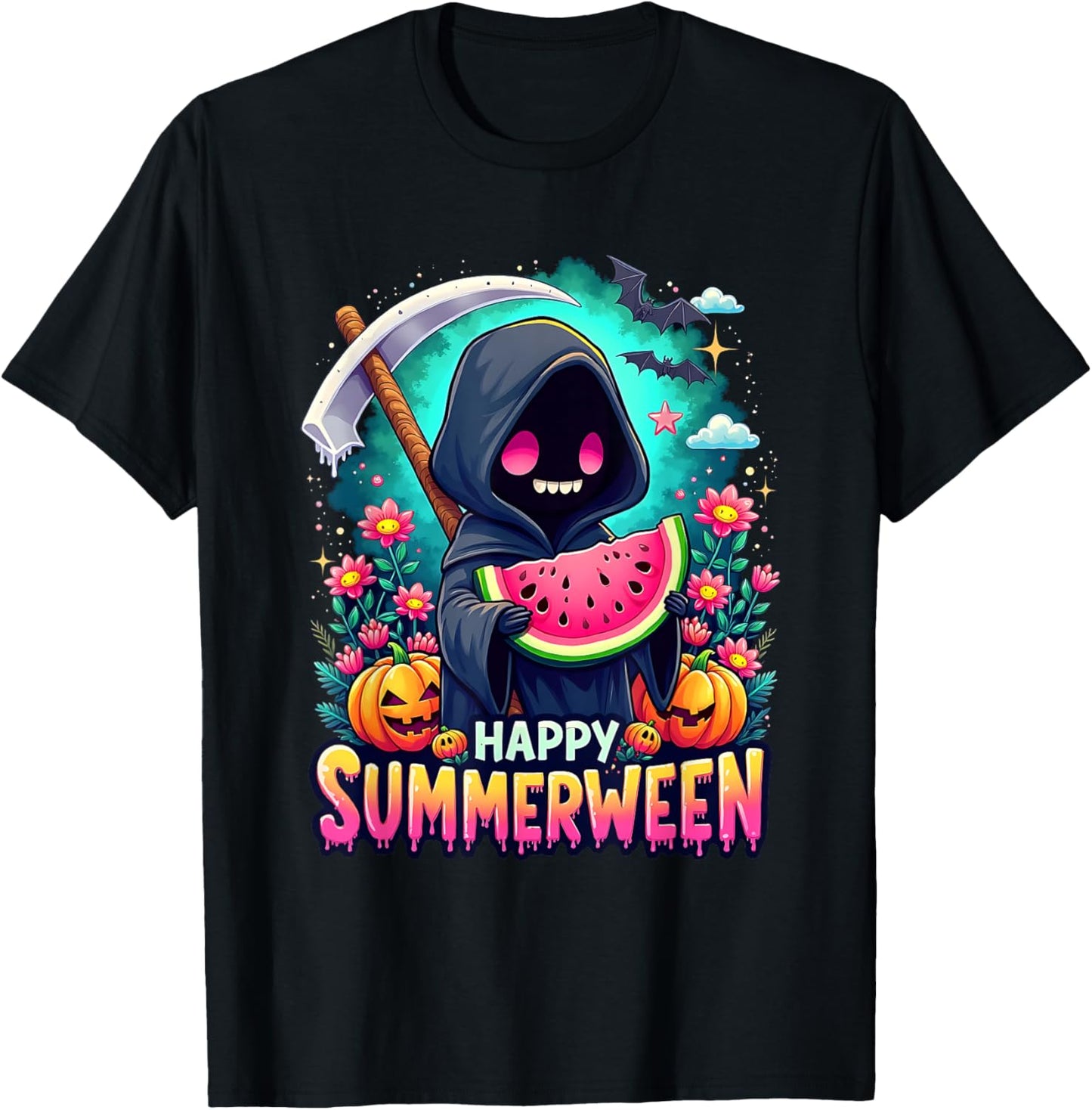 Happy Summerween Skeleton Jack-o-lantern Summer Watermelon T-shirt