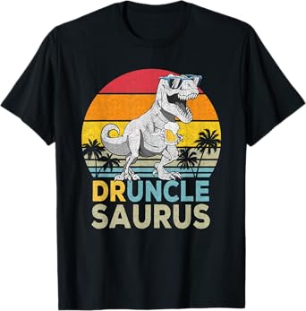 Drunclesaurus T Rex Dinosaur Funny Drunk Uncle Saurus Retro T-Shirt