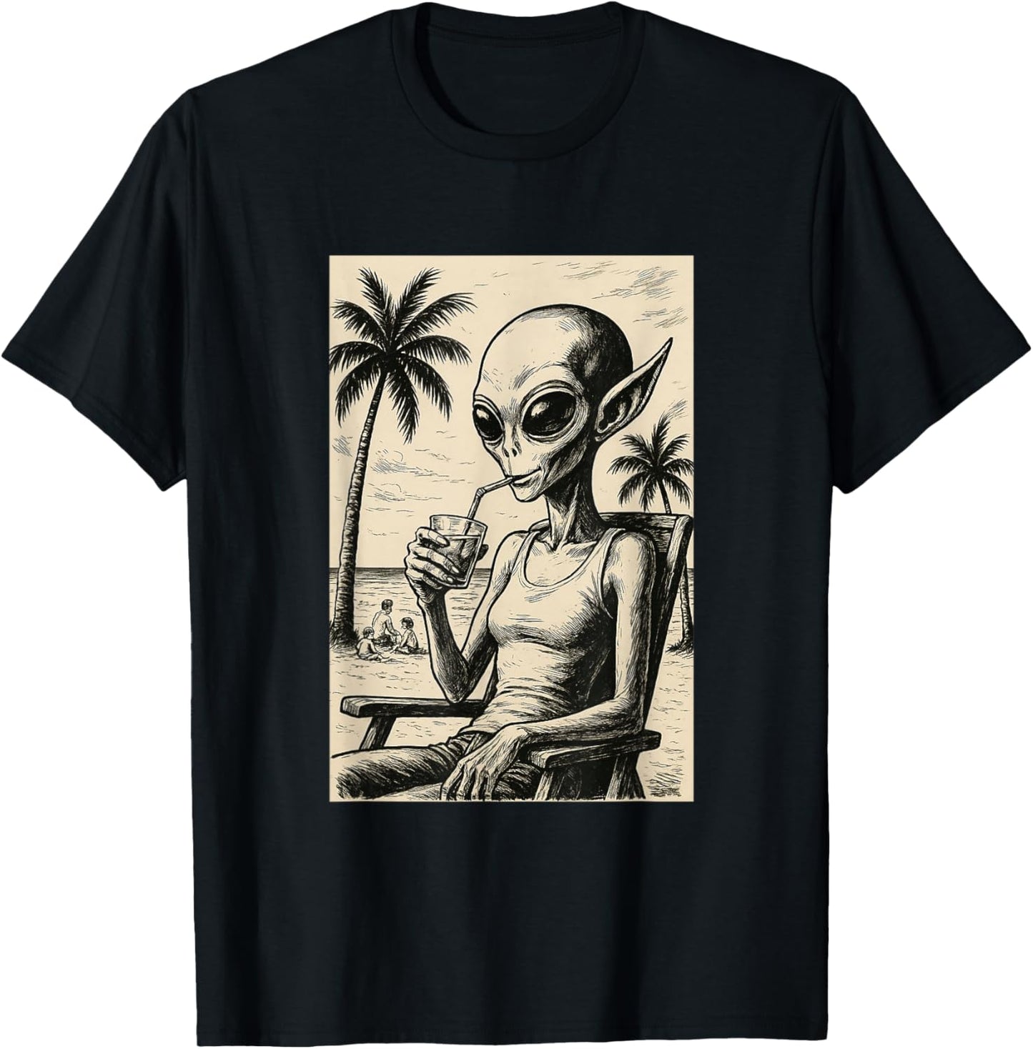 Chill Alien Beach Vibes Funny Retro Sci-Fi Vacation alien T-Shirt
