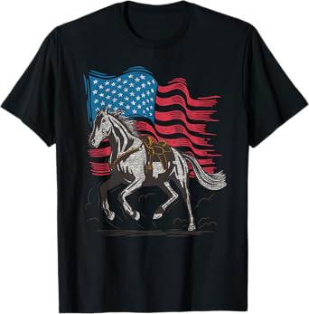 Cartba Horse Co. Horse Lover Equestrian American Flag Vintage Graphic T-Shirt