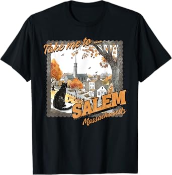 Take Me To Salem Massachusetts Black Cat Witch Halloween T-Shirt