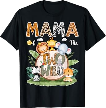 Mama Of The Two Wild 2Nd Birthday Safari Animal Lover T-Shirt