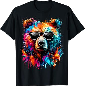 Bear with Sunglasses Wildlife Colorful Bear T-Shirt