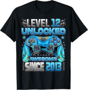 Level 12 Unlocked Awesome Since 2013 Birthday Gaming Boys T-Shirt