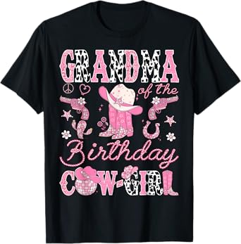 Grandma Of The Birthday Cow-Girl Pink Rodeo Western T-Shirt