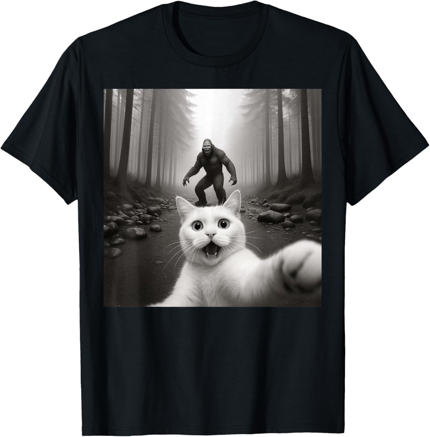 Cat Selfie With Bigfoot Funny Cat Gifts For Men Women Kid T-Shirt