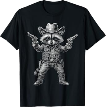 Country Rodeo Cowgirl Western Texas Wild West Cowboy Raccoon T-Shirt