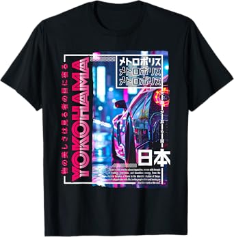 Yokohama City 80s Synthwave Racing Car Japan Yokohama T-Shirt