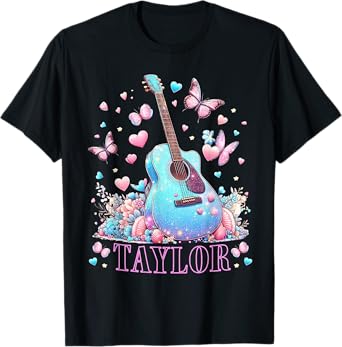 Birthday Girl Taylor First Name Personalized Groovy 80's T-Shirt