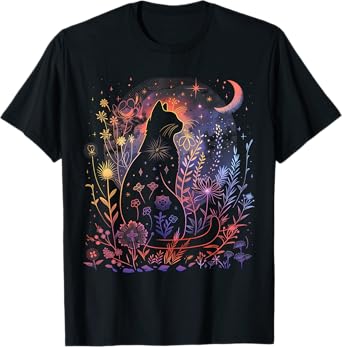 Halloween Black Cat Costume Mystical Cat Lover Womens Girls T-Shirt