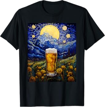 Aesthetic Vangogh Style Starry Night Beer Drinking T-Shirt