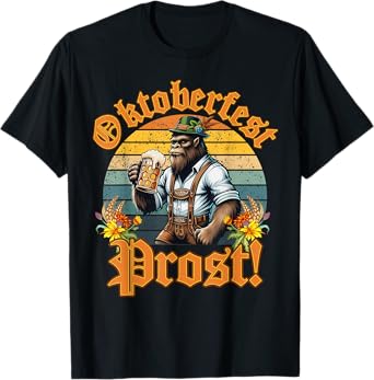 Mens Oktoberfest Prost Funny German Beer Festivals Sasquatch T-Shirt