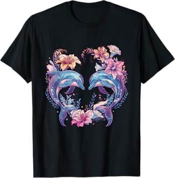 Dolphin Floral Motif Dolphin Lover Sea Ocean Animal T-Shirt
